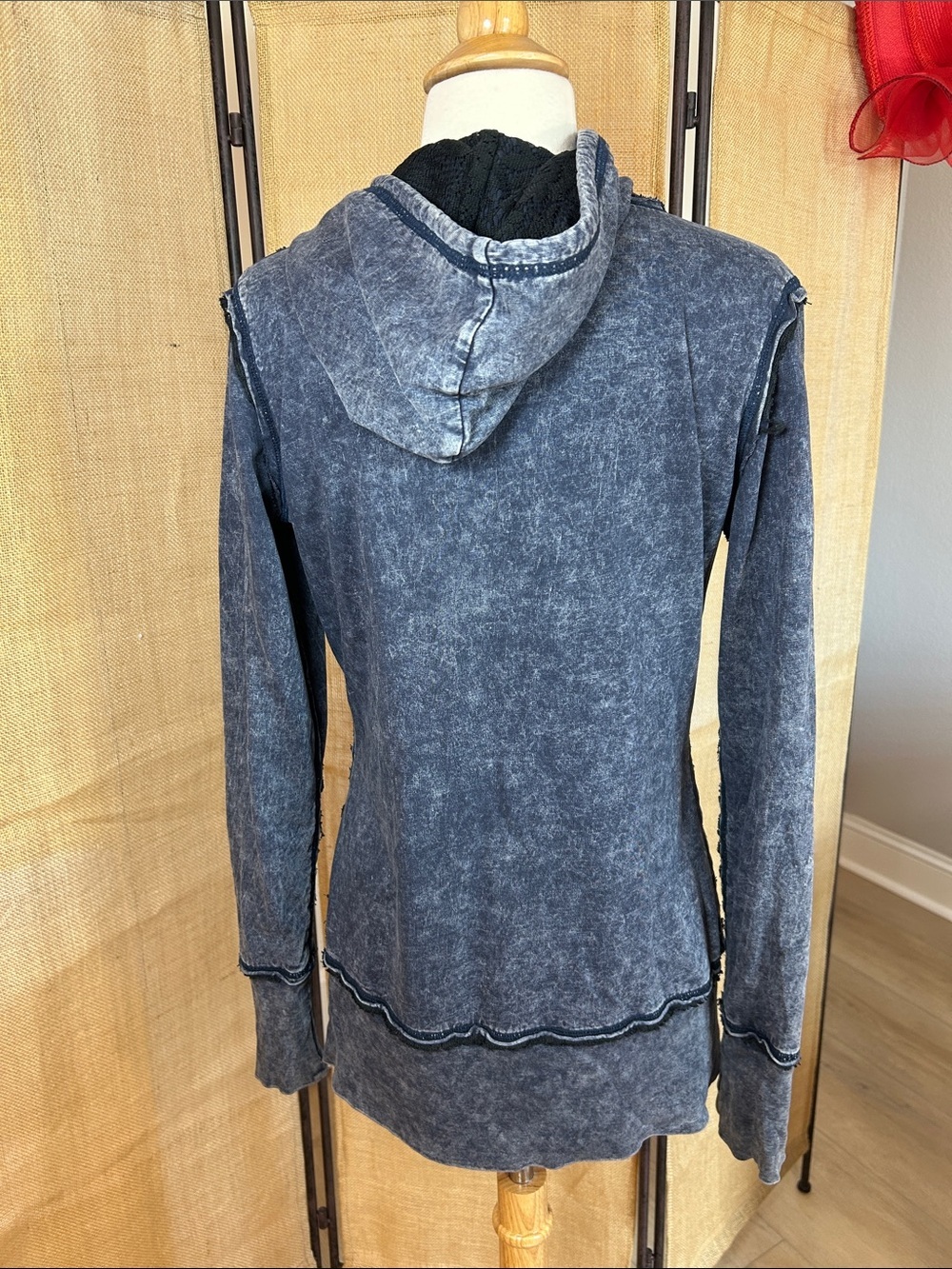 Y2K Harley Davidson Women's Reversible Full Zip Hoodie Blue Black Lace overlay M - Picture 6 of 16